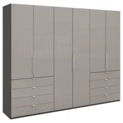 Falttürenschrank Glasfront in Hellgrau, Dunkelgrau