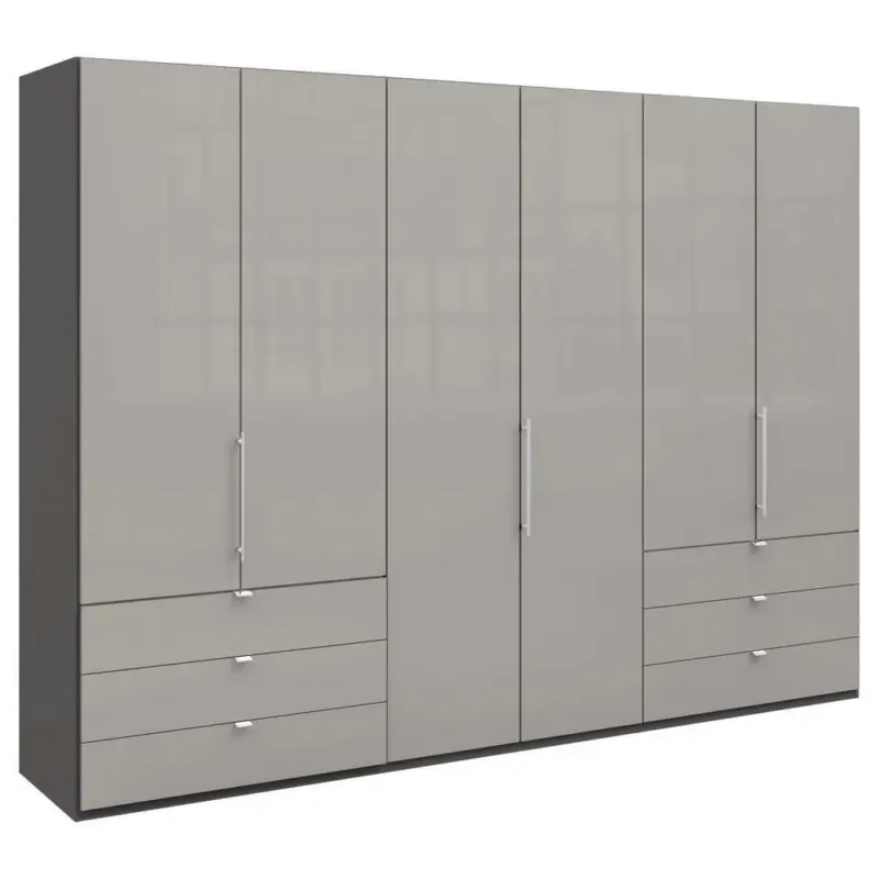 Falttürenschrank Glasfront in Hellgrau, Dunkelgrau