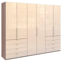 Falttürenschrank Glasfront in Trüffeleichefarben, Magnolie