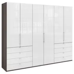 Falttürenschrank Glasfront in Weiß, Trüffeleichefarben