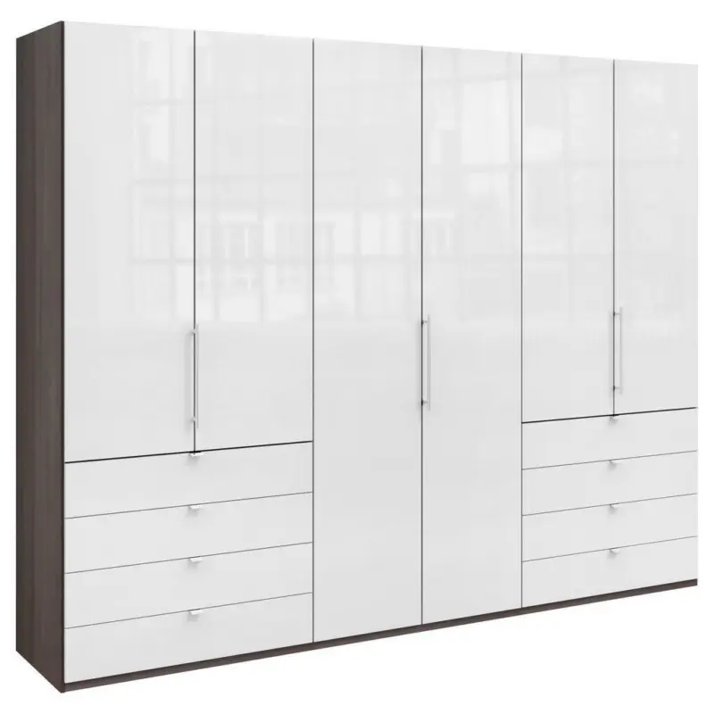 Falttürenschrank Glasfront in Weiß, Trüffeleichefarben