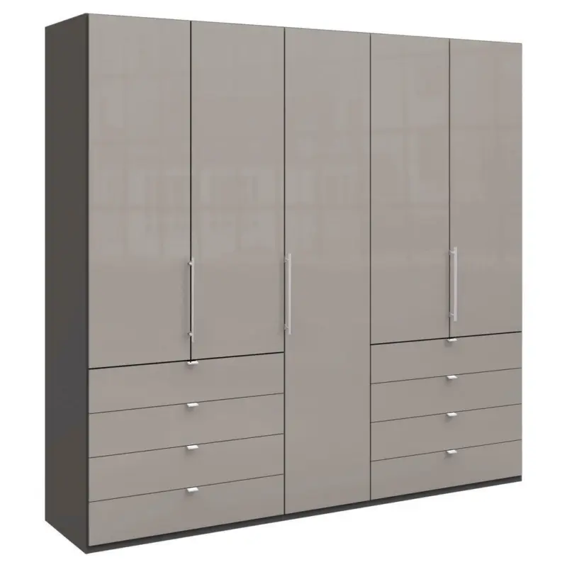 Falttürenschrank Glasfront in Hellgrau, Dunkelgrau