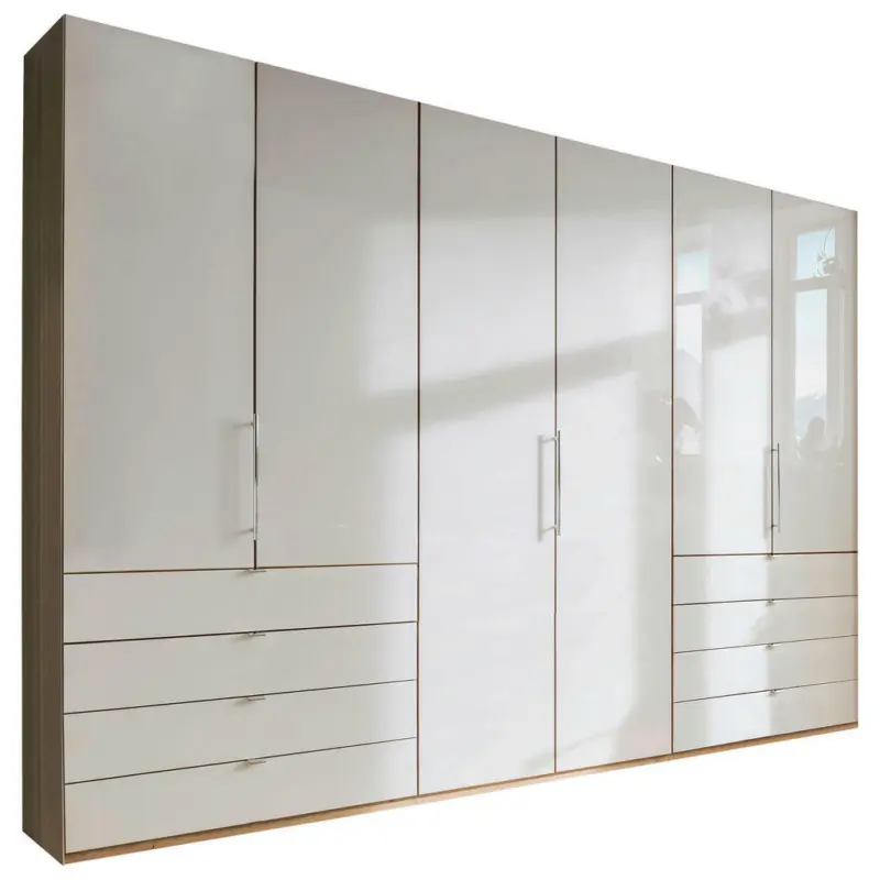 Falttürenschrank Glasfront in Eichefarben, Champagner