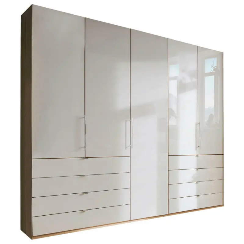 Falttürenschrank Glasfront in Eichefarben, Champagner