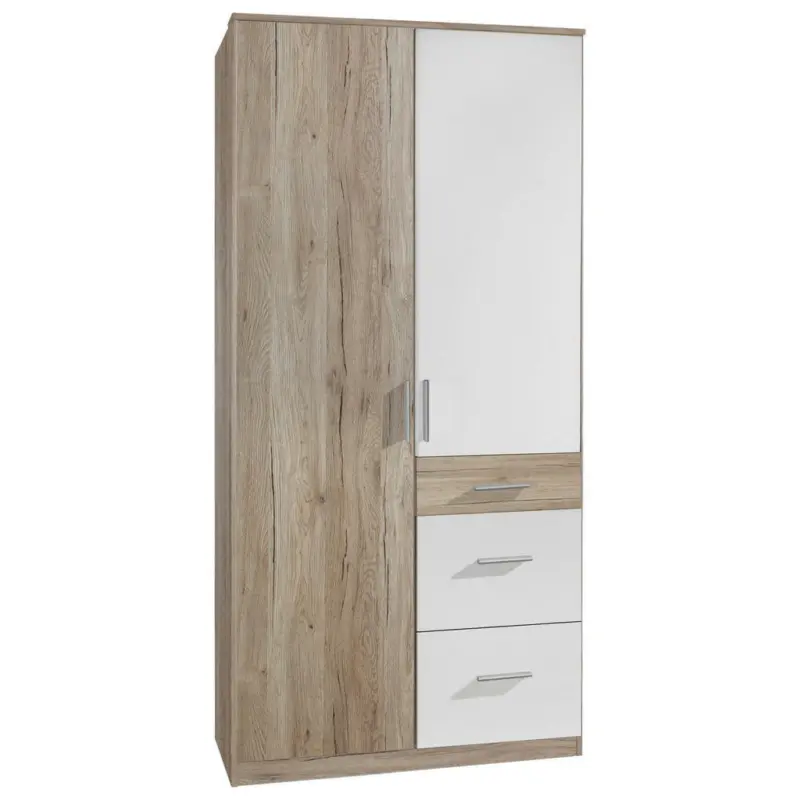 Kleiderschrank in Weiß, Eiche San Remo