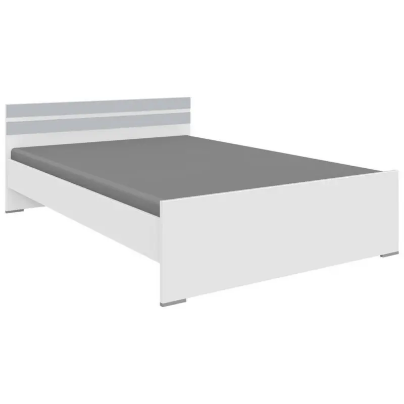 Bett 120/200 cm in Wei&szlig;, Hellgrau