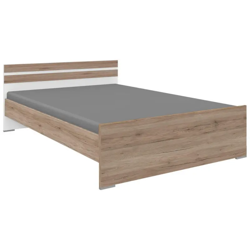 Bett 140/200 cm in Weiß, Eiche San Remo