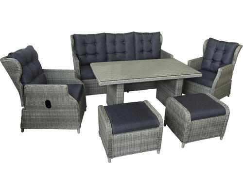 Gartenmöbelset Loungeset Dining 5 -Sitzer bestehend aus: Dreisitzer-Sofa 180x88x98 cm, 2 Sessel, 2 Hocker und Tisch inkl. Auflagen Polyrattan braun