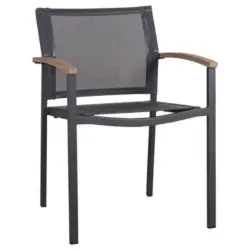 Stapelsessel in Holz, Metall, Textil Graphitfarben, Schwarz, Teakfarben