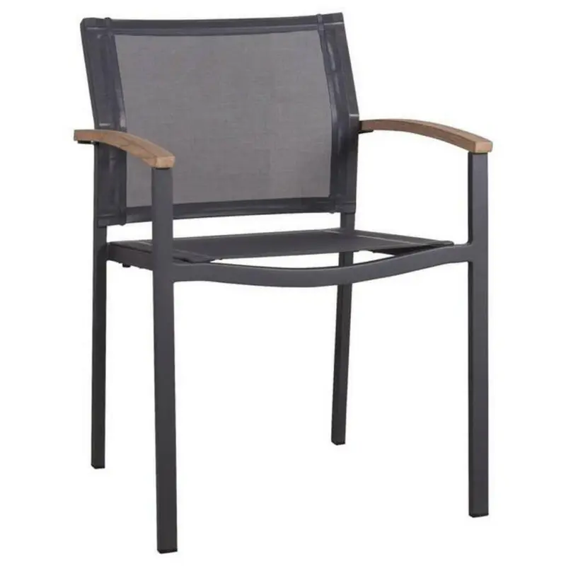 Stapelsessel in Holz, Metall, Textil Graphitfarben, Schwarz, Teakfarben