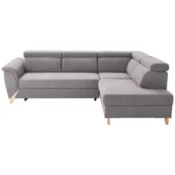 Ecksofa in Webstoff Grau, Flieder