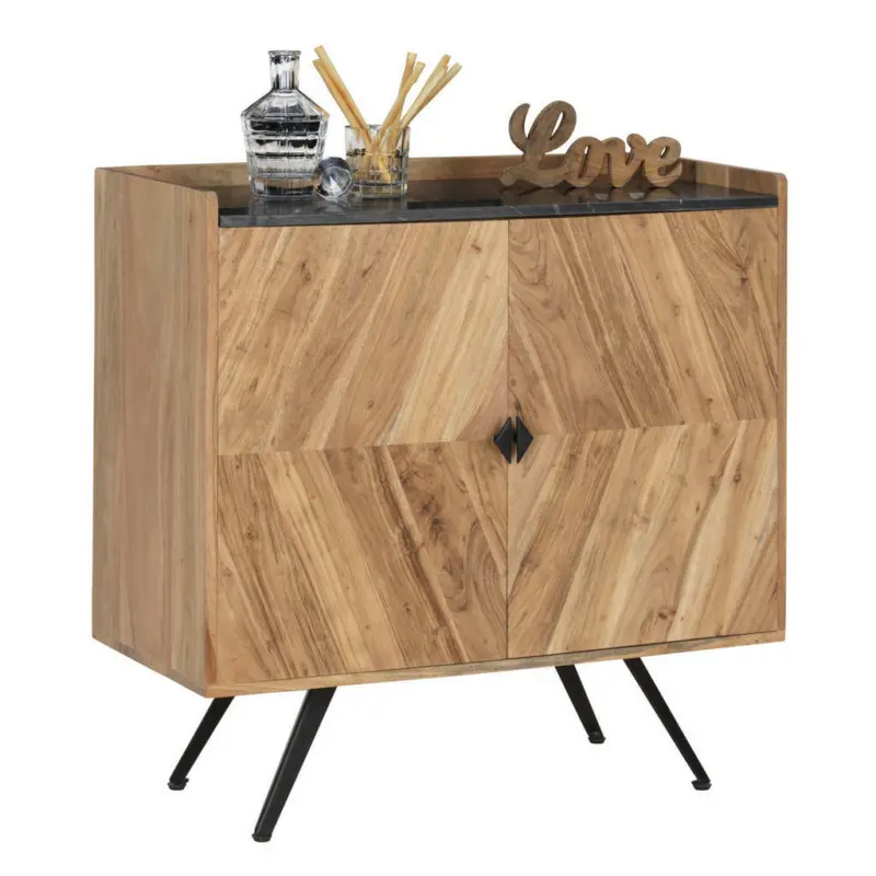 Barschrank in Schwarz, Akaziefarben