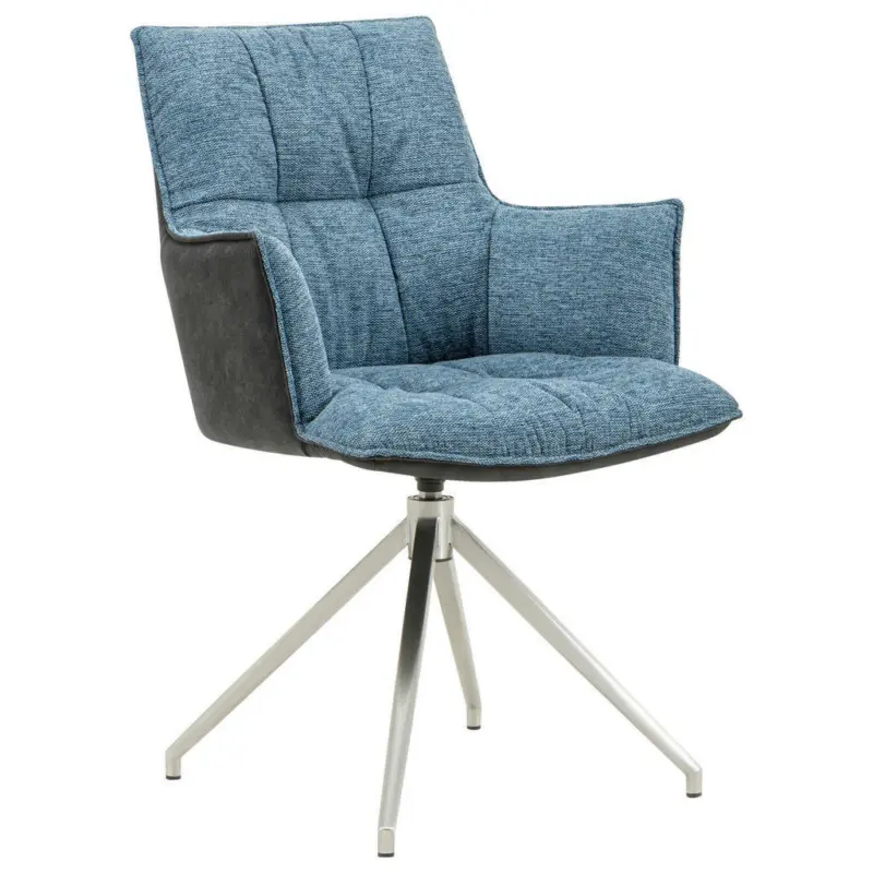 Armlehnstuhl in Edelstahl Mikrofaser, Leinenoptik