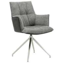 Armlehnstuhl in Edelstahl Mikrofaser, Leinenoptik