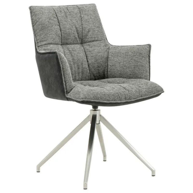 Armlehnstuhl in Edelstahl Mikrofaser, Leinenoptik