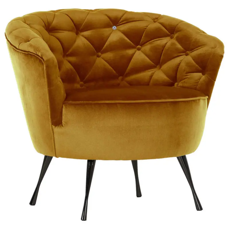 Chesterfield-Sessel in Velours Gelb, Schwarz