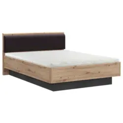 Bett 120/200 cm in Schwarz, Dunkelgrau, Eiche Artisan