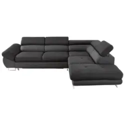 Ecksofa in Webstoff Schwarz, Dunkelgrau