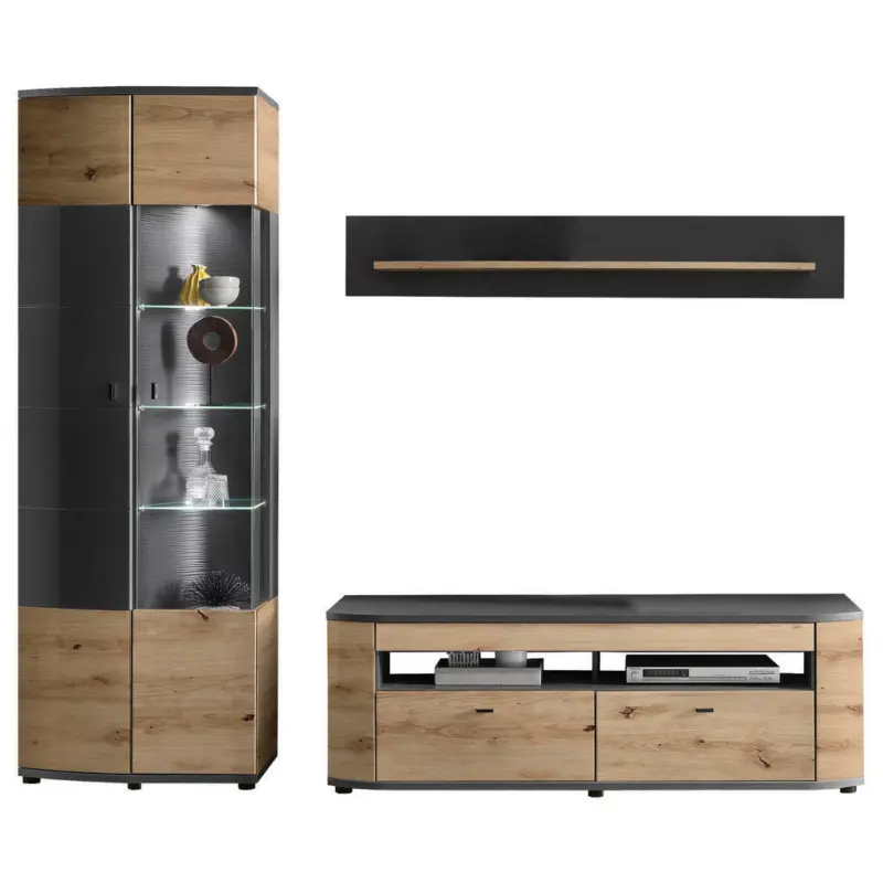 Wohnwand 235/200/46,4 cm in Braun, Grau, Eiche Artisan