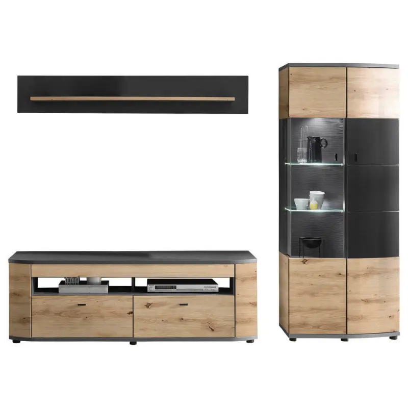 Wohnwand 235/177,5/46,4 cm in Braun, Grau, Eiche Artisan