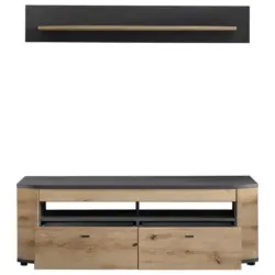 Wohnwand 150/166,3/46,4 cm in Braun, Grau, Eiche Artisan