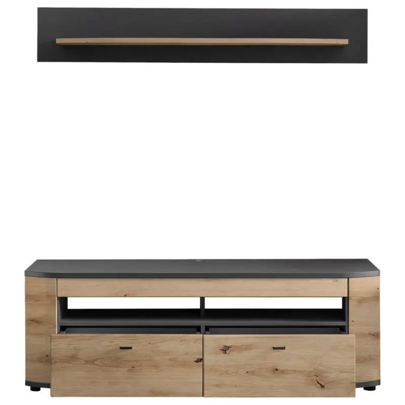 Wohnwand 150/166,3/46,4 cm in Braun, Grau, Eiche Artisan