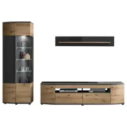 Wohnwand 285/200/46,4 cm in Braun, Grau, Eiche Artisan