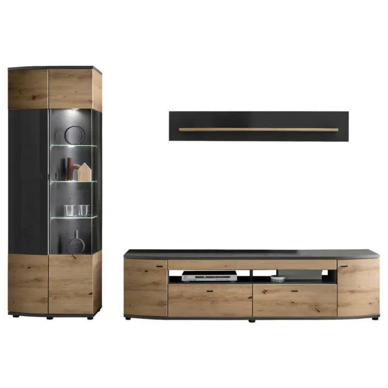 Wohnwand 285/200/46,4 cm in Braun, Grau, Eiche Artisan