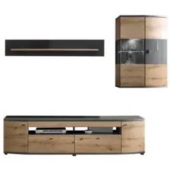 Wohnwand 235/199,8/46,4 cm in Braun, Grau, Eiche Artisan