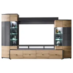 Wohnwand 302,2/193,3/53,2 cm in Braun, Grau