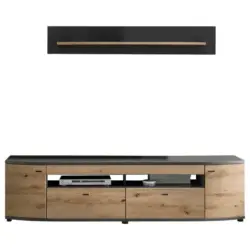 Wohnwand 200/166,3/46,4 cm in Braun, Grau, Eiche Artisan