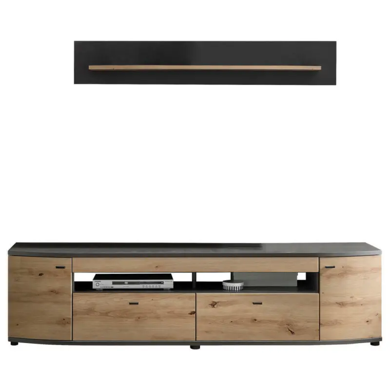 Wohnwand 200/166,3/46,4 cm in Braun, Grau, Eiche Artisan