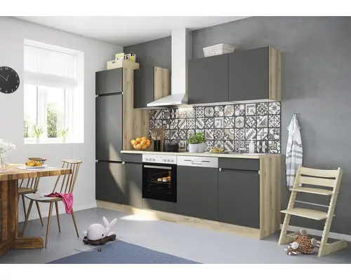 Küchenblock Optifit Noah 2702OE-0+ anthrazit/Wildeiche matt 270 cm