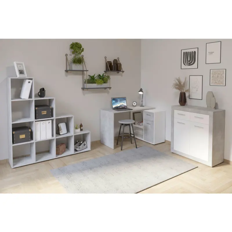 Eckschreibtisch in Grau, Wei&szlig;