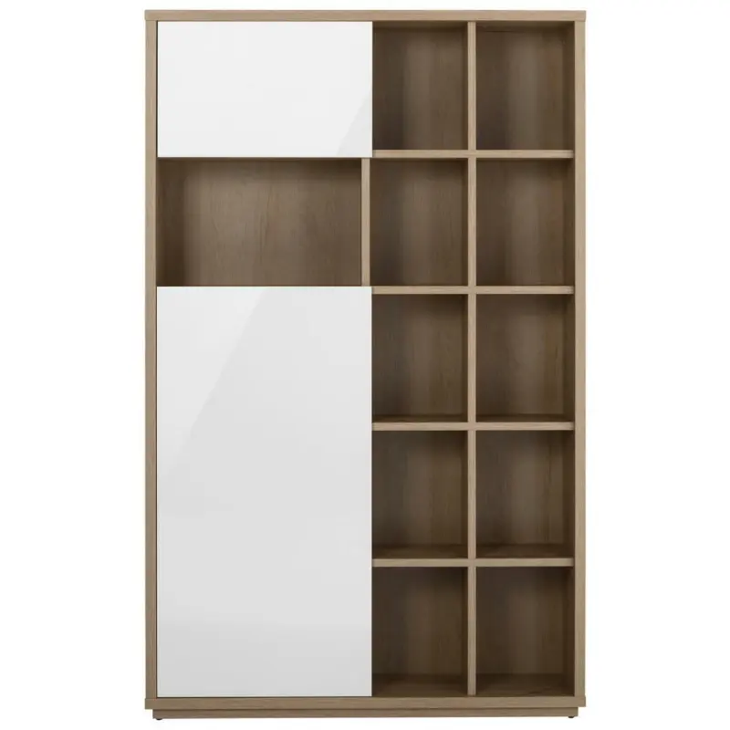 Regal 123/198,5/35,5 cm Eiche Artisan, Wei&szlig; Hochglanz