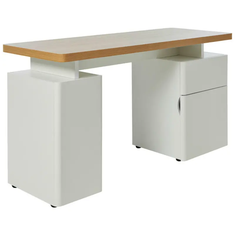 Schreibtisch 135/55/76 cm in Weiß, Eichefarben
