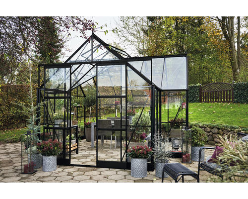 Gewächshaus Halls Garden Room Sicherheitsglas 3 mm 389 x 391 cm schwarz