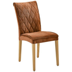 Stuhl in Holz, Textil Orange, Eichefarben