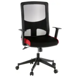 Drehstuhl in Netzbespannung, Flachgewebe Rot, Schwarz