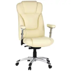 Chefsessel in Lederlook Creme, Silberfarben