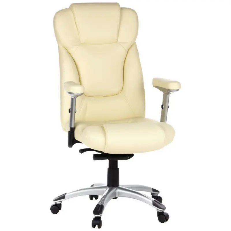 Chefsessel in Lederlook Creme, Silberfarben