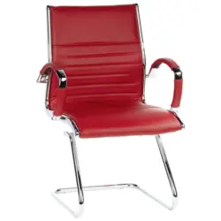 Besucherstuhl in Lederlook Rot, Chromfarben