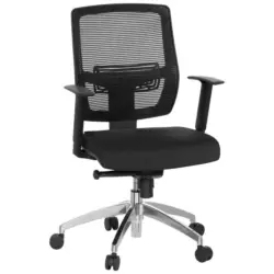 Drehstuhl in Netzbespannung, Flachgewebe Schwarz