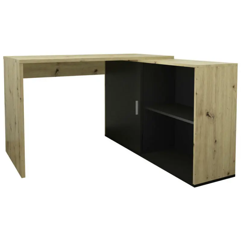 Schreibtischkombination 119/124/75 cm in Schwarz, Eiche Artisan