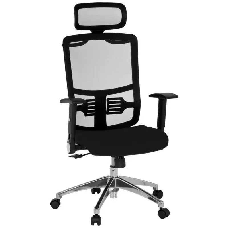 Drehstuhl in Netzbespannung, Flachgewebe Schwarz