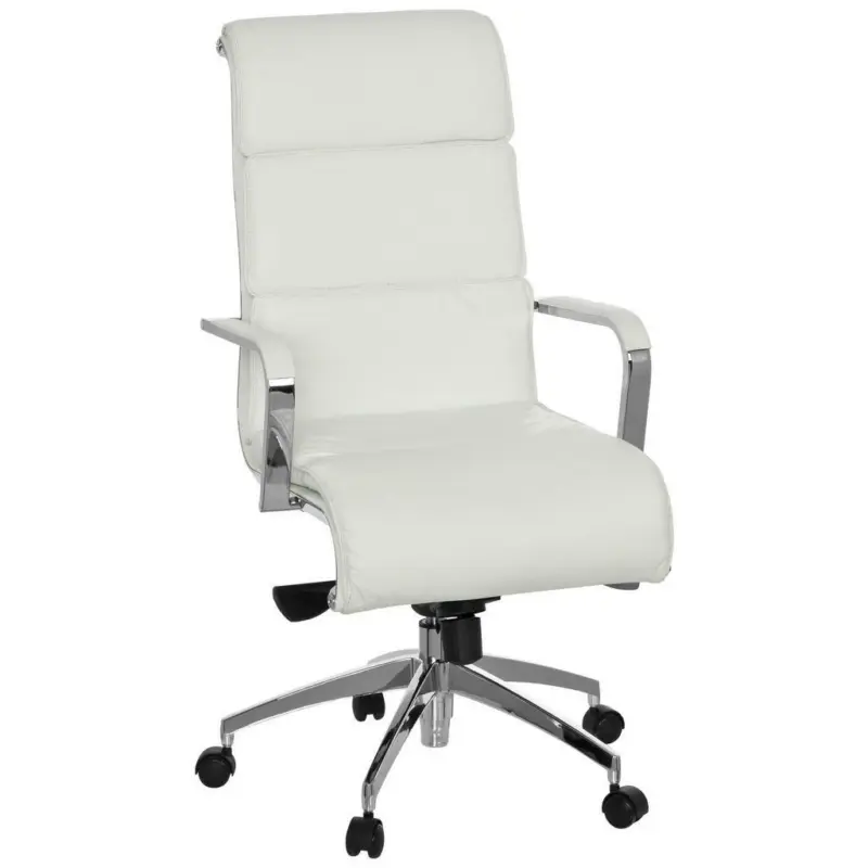 Chefsessel in Lederlook Weiß, Alufarben