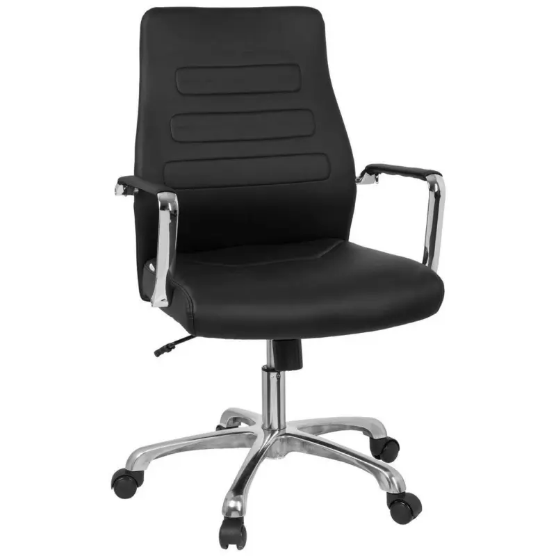 Drehstuhl in Lederlook Schwarz, Chromfarben