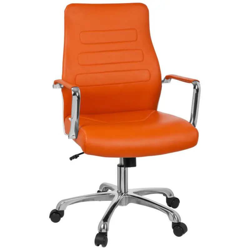 Drehstuhl in Lederlook Orange, Chromfarben