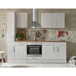 Küchenblock 240 cm in Weiß, Lärchefarben
