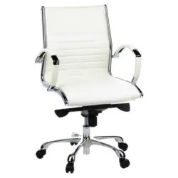 Drehstuhl in Lederlook Creme, Chromfarben